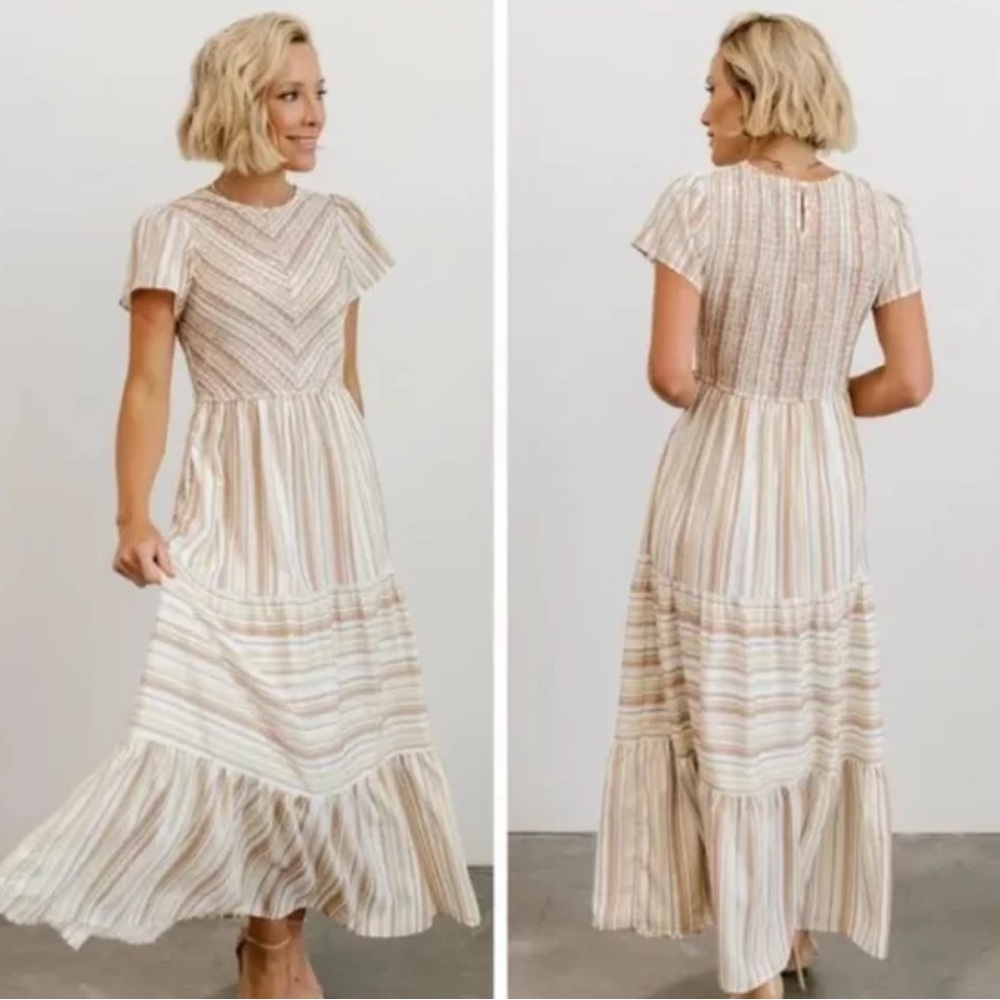 Baltic Born Tan Smocked Tiered Maxi Dress